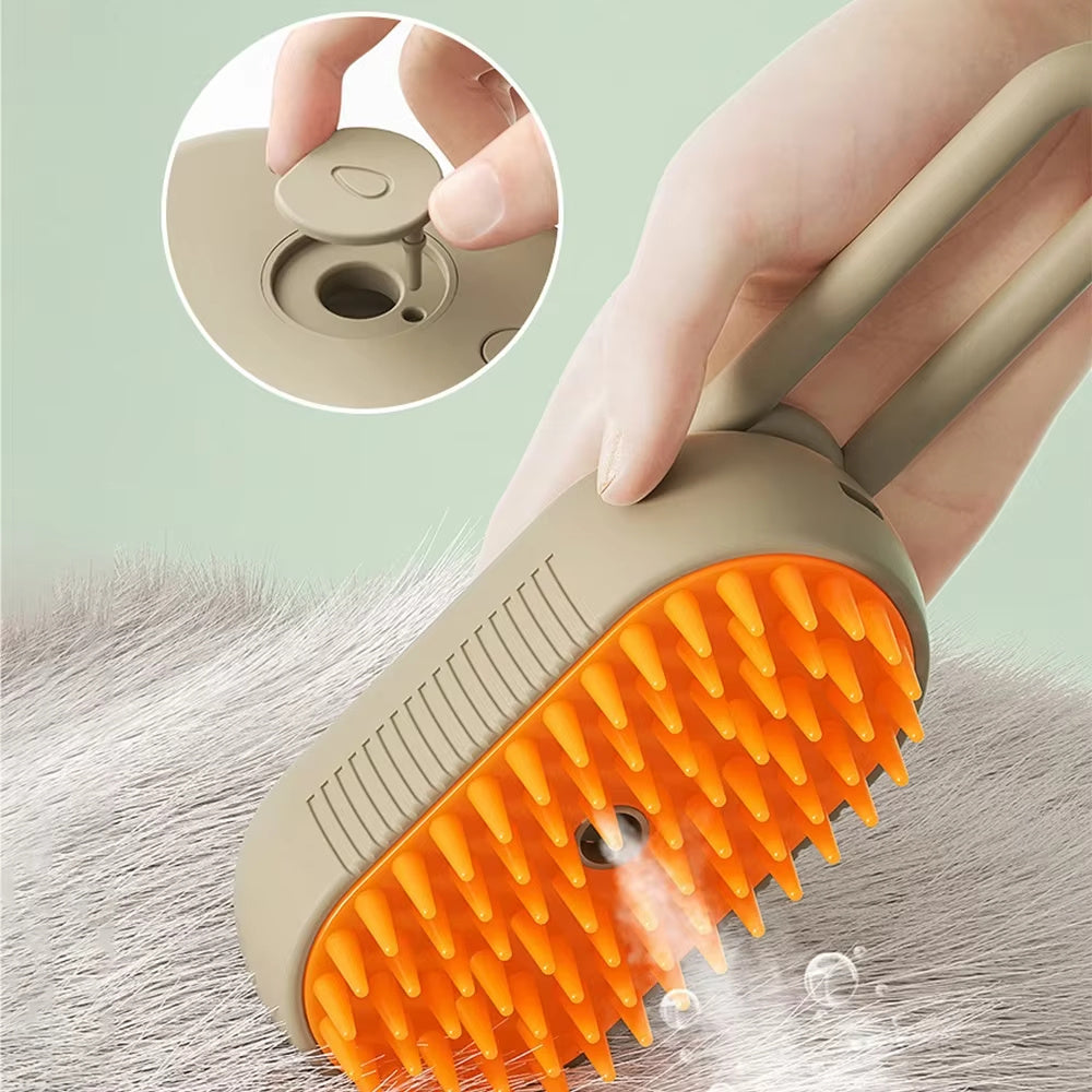 pet grooming,
steam brush,
deshedding tool,
massage brush,
detangling comb,
rechargeable pet brush,
USB pet grooming,
low‑temp steam,
cat dog brush,
tangle remover,