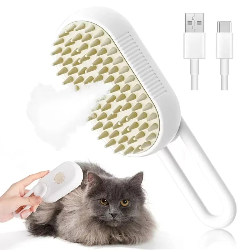 pet grooming,
steam brush,
deshedding tool,
massage brush,
detangling comb,
rechargeable pet brush,
USB pet grooming,
low‑temp steam,
cat dog brush,
tangle remover,