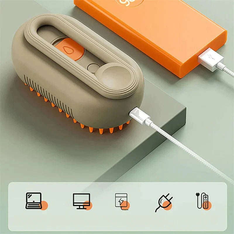 pet grooming,
steam brush,
deshedding tool,
massage brush,
detangling comb,
rechargeable pet brush,
USB pet grooming,
low‑temp steam,
cat dog brush,
tangle remover