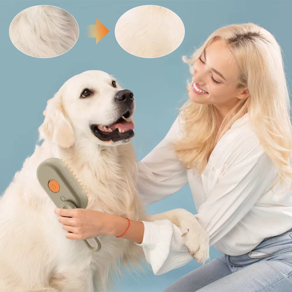 pet grooming,
steam brush,
deshedding tool,
massage brush,
detangling comb,
rechargeable pet brush,
USB pet grooming,
low‑temp steam,
cat dog brush,
tangle remover,